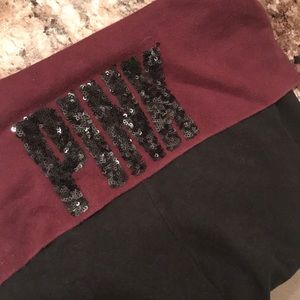 PINK VICTORIA’S SECRET BLING YOGA MAROON LEGGINGS